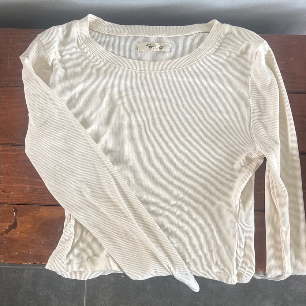 Madewell Cream Ribbed Long-Sleeve Scoop Neck Top